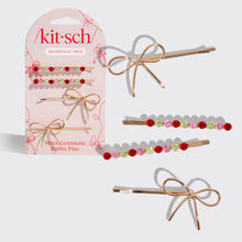Load image into Gallery viewer, Holiday Gemstone and Bow Bobby Pins 4pc Set
